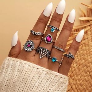 Trending colorful Southwestern Water Drop Ring Set